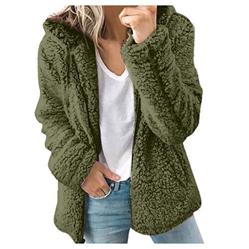 Teddy Fleecejacke Damen mit Kapuze Winter Warm Super Weich und bequem Flanell Kapuzenpullover Teddyjacke Sweatshirt Reißverschluss Langarm Oberteile Top Frauen Mantel Kapuzenjacke (Green, M) von Archedeer