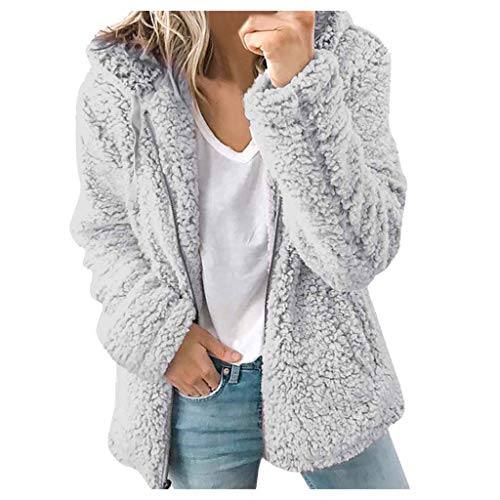 Teddy Fleecejacke Damen mit Kapuze Winter Warm Super Weich und bequem Flanell Kapuzenpullover Teddyjacke Sweatshirt Reißverschluss Langarm Oberteile Top Frauen Mantel Kapuzenjacke (Grey, XL) von Archedeer