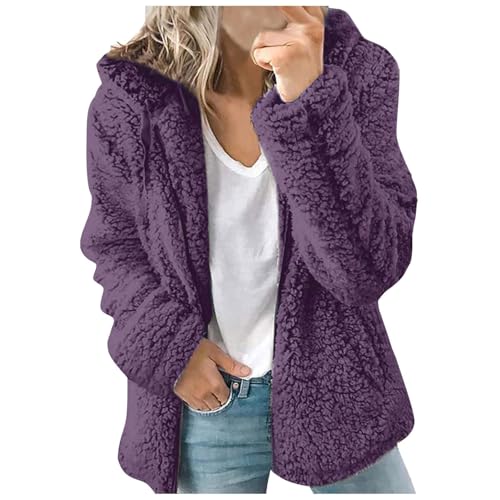 Archedeer Fleecejacke Damen mit Kapuze Winter Warm Super Weich und bequem Flanell Kapuzenpullover Teddyjacke Sweatshirt Reißverschluss Langarm Oberteile Top Frauen Mantel Kapuzenjacke,Lila,M von Archedeer