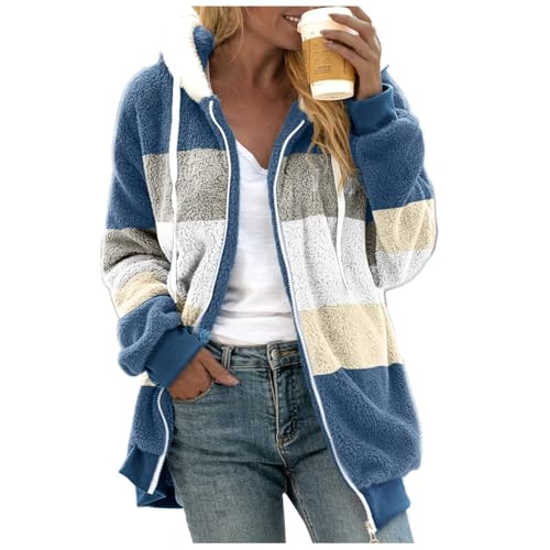 Archedeer Fleecejacke Damen mit Kapuze Winter Warm Super Weich und bequem Flanell Kapuzenpullover Teddyjacke Sweatshirt Reißverschluss Langarm Oberteile Top Frauen Mantel Kapuzenjacke,02Blau,L von Archedeer