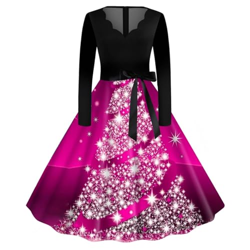 Weihnachtskleid Mädchen Frauen Weihnachten Vintage Kleider Plus Größe Santa Schneeflocke Print Swing Rock 50er Jahre A Linie Flare Spitze Kleid zu Abend Party Prom (K, M) von Archedeer