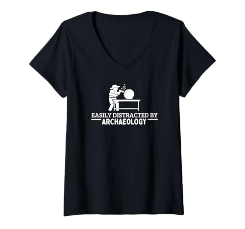 Damen Leicht abgelenkt von Archäologie, lustiger Archäologe T-Shirt mit V-Ausschnitt Damen Leicht abgelenkt von Archäologie, lustiger Archäologe T-Shirt mit V-Ausschnitt von Archeologist Gifts And Costume Adult