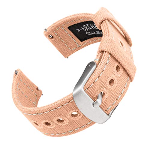 Archer Watch Straps - Canvas Uhrenarmbänder mit Schnellverschluss (Helles Korallenrot, 22mm) von Archer Watch Straps