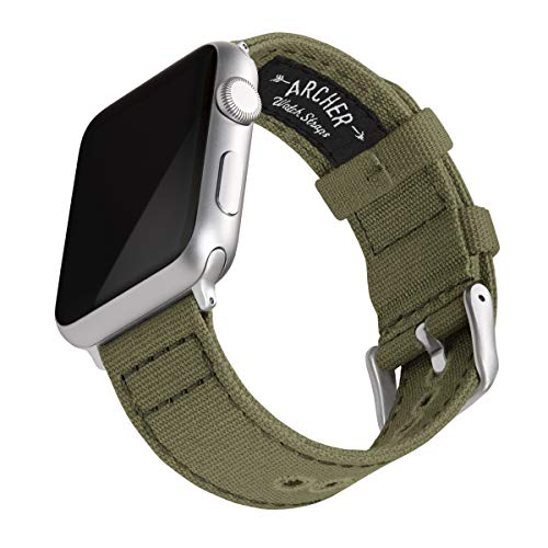 Archer Watch Straps - Canvas-Uhrenarmband für Apple Watch (Blasses Olivgrün, Silber, 38/40/41mm) von Archer Watch Straps