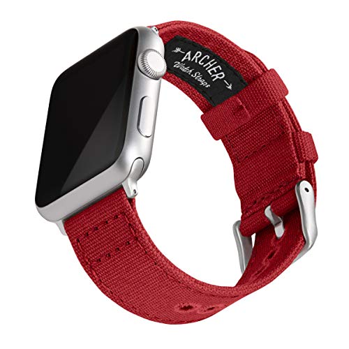 Archer Watch Straps - Canvas-Uhrenarmband für Apple Watch (Karminrot, Silber, 42/44/45/49mm) von Archer Watch Straps