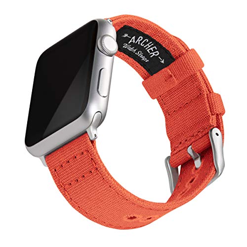 Archer Watch Straps - Canvas-Uhrenarmband für Apple Watch (Rot Orange, Silber, 38/40/41mm) von Archer Watch Straps