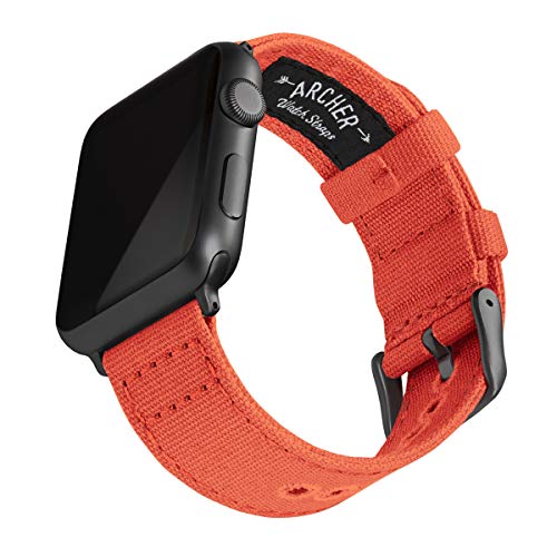 Archer Watch Straps - Canvas-Uhrenarmband für Apple Watch (Rot Orange, Space Grau, 42/44/45/49mm) von Archer Watch Straps