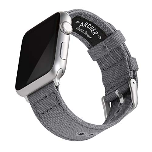 Archer Watch Straps - Canvas-Uhrenarmband für Apple Watch (Schiefergrau, Silber, 42/44/45/49mm) von Archer Watch Straps