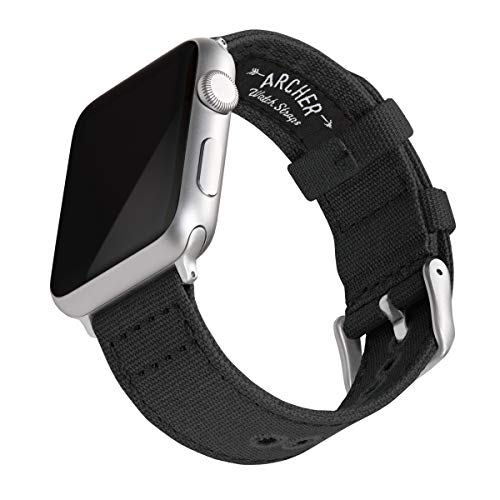 Archer Watch Straps - Canvas-Uhrenarmband für Apple Watch (Schwarz, Silber, 42/44/45/49mm) von Archer Watch Straps