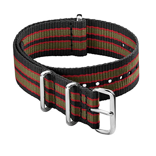 Archer Watch Straps - Klassische NATO-Nylon-Armbänder - Uhrenarmband (Schwarz/Rot/Grün, 18mm) von Archer Watch Straps