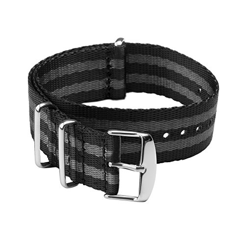 Archer Watch Straps - Sicherheitsgurt Stil Gewebtes Nylon NATO Uhrenarmband - Schwarz und Grau (James Bond)/Edelstahl Hardware, 18mm von Archer Watch Straps