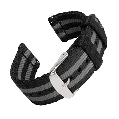 Archer Watch Straps - Premium-Uhrenarmbänder aus Nylon-Sitzgurtmaterial mit Schnellverschluss (Schwarz und Grau (James Bond), 22mm) von Archer Watch Straps