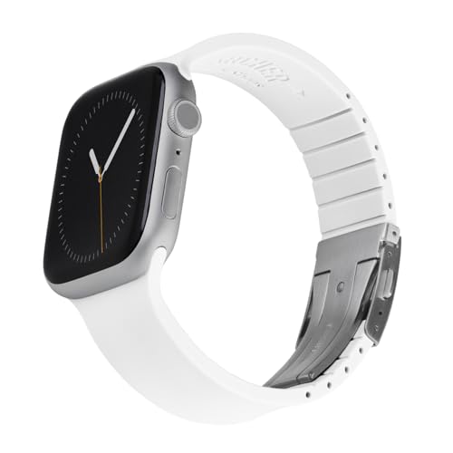 Archer Watch Straps - Silikon Uhrenarmband für Apple Watch mit Individueller Passform (Weiß, Silberne Schnalle, 44/45/46/49mm) von Archer Watch Straps