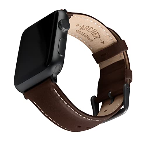 Archer Watch Straps - Uhrenarmbänder aus Hochwertigem Genarbtem Leder für Apple Watch (Dunkle Kastanie/Naturweißes Garn, Space Grau, 42/44/45/49mm) von Archer Watch Straps