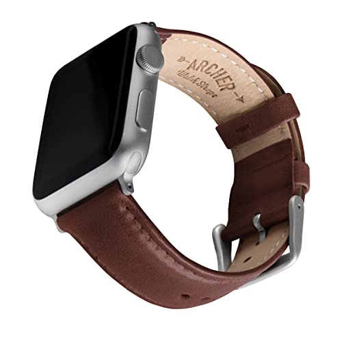 Archer Watch Straps - Uhrenarmbänder aus Hochwertigem Genarbtem Leder für Apple Watch (Mahagoni/abgestimmtes Garn, Silber, 38/40/41mm) von Archer Watch Straps