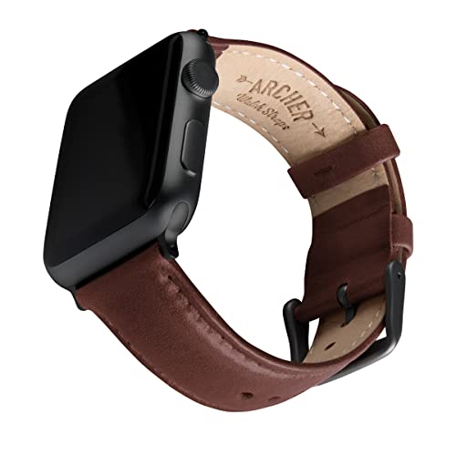 Archer Watch Straps - Uhrenarmbänder aus Hochwertigem Genarbtem Leder für Apple Watch (Mahagoni/abgestimmtes Garn, Space Grau, 38/40/41mm) von Archer Watch Straps