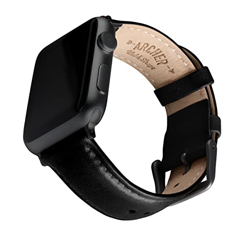 Archer Watch Straps - Uhrenarmbänder aus Hochwertigem Genarbtem Leder für Apple Watch (Schwarz/abgestimmtes Garn, Space Grau, 42/44/45/49mm) von Archer Watch Straps