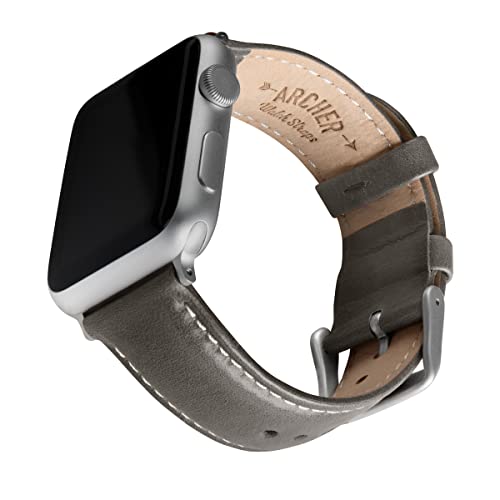 Archer Watch Straps - Uhrenarmbänder aus Hochwertigem Genarbtem Leder für Apple Watch (Zinngrau/Naturweißes Garn, Silber, 38/40/41mm) von Archer Watch Straps