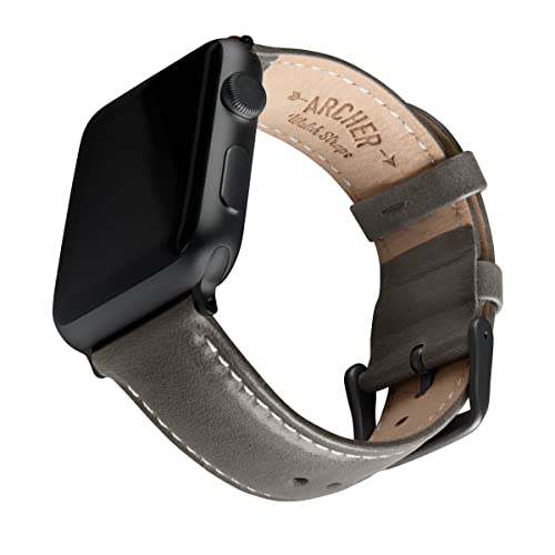 Archer Watch Straps - Uhrenarmbänder aus Hochwertigem Genarbtem Leder für Apple Watch (Zinngrau/Naturweißes Garn, Space Grau, 38/40/41mm) von Archer Watch Straps