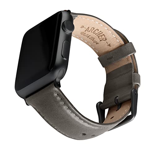 Archer Watch Straps - Uhrenarmbänder aus Hochwertigem Genarbtem Leder für Apple Watch (Zinngrau/abgestimmtes Garn, Space Grau, 38/40/41mm) von Archer Watch Straps