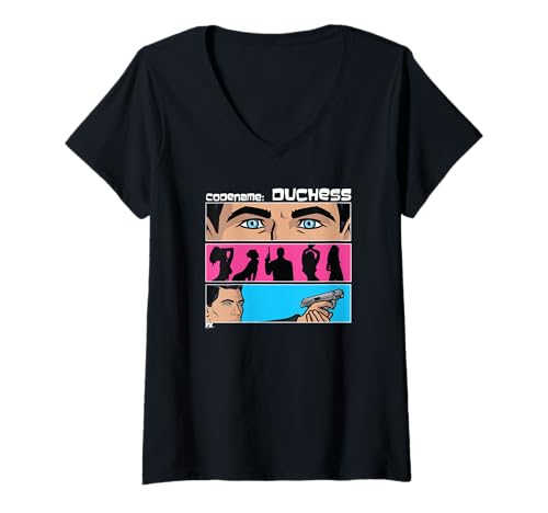 Damen Archer Colorful Retro Silhouettes 60's Inspired Cartoon T-Shirt mit V-Ausschnitt Damen Archer Colorful Retro Silhouettes 60's Inspired Cartoon T-Shirt mit V-Ausschnitt von Archer