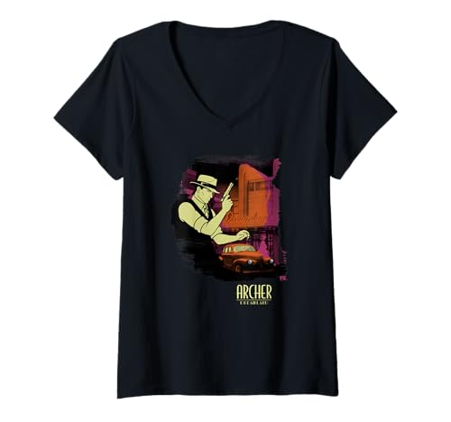 Damen Archer Dreamland Film Noir Vintage Inspired Cartoon T-Shirt mit V-Ausschnitt Damen Archer Dreamland Film Noir Vintage Inspired Cartoon T-Shirt mit V-Ausschnitt von Archer