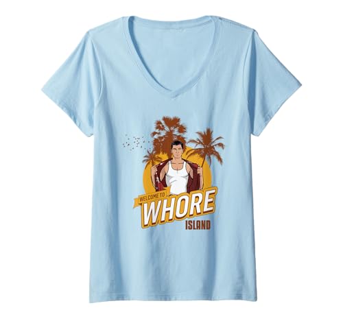 Damen Archer Welcome to Whore Island Funny Cartoon T-Shirt mit V-Ausschnitt Damen Archer Welcome to Whore Island Funny Cartoon T-Shirt mit V-Ausschnitt von Archer