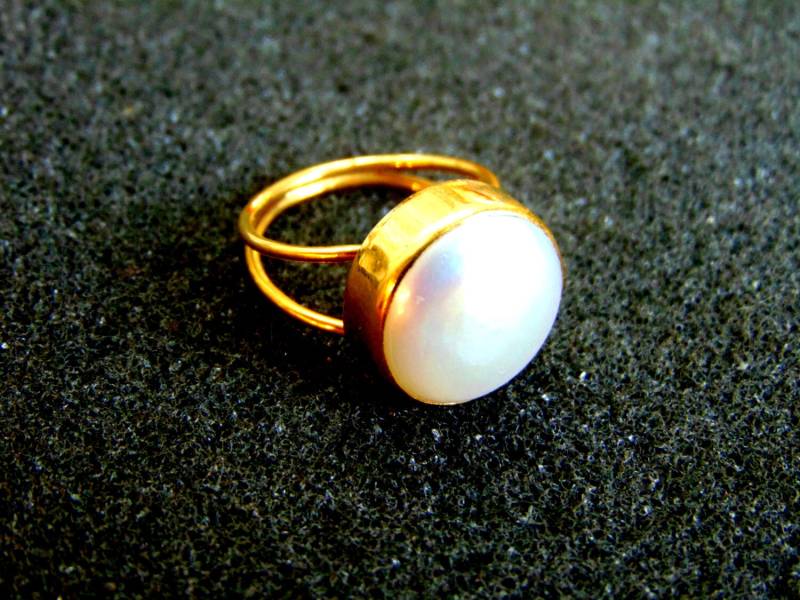 18K Gold Perle Statement Ring - Verstellbarer Damenring von ArchipelagosBreeze