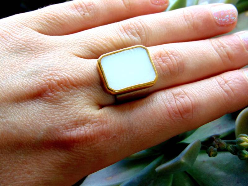 Perlmutt Gold Ring, Sterling Silber Und 18K Ringe Für Frauen, Frauen Statement Feingold Schmuck, Lünette Set Boho Ring von ArchipelagosBreeze