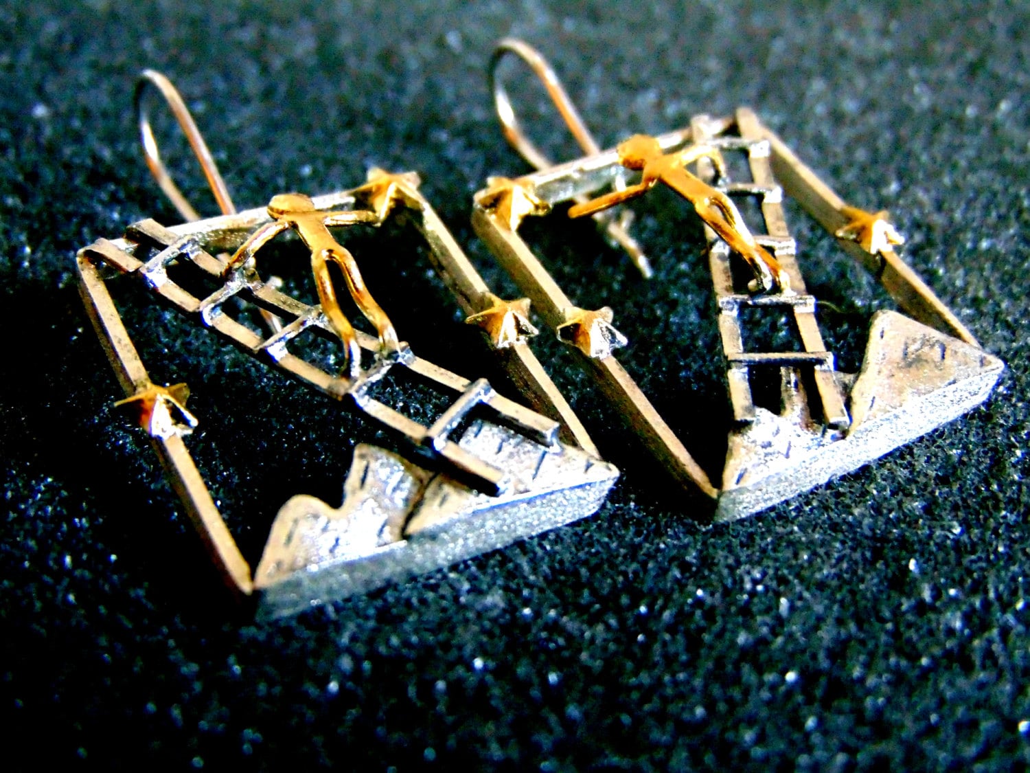 Schöne Ohrringe Aus Sterlingsilber Und Vergoldetem Silber-Climb To The Stars Ohrringe-Ungewöhnliche Frauen Silberohrringe-Handwerklicher Schmuck von ArchipelagosBreeze