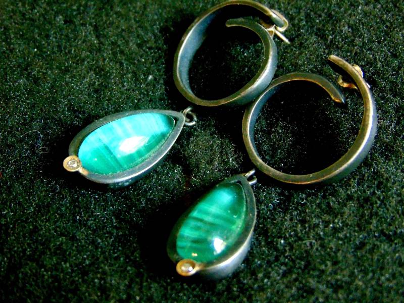 Silber - Und Goldohrringe, Oxidiertes Sterlingsilber 18K Goldmalachit Diamant-Ohrringe Für Frauen, Avantgarde-Ohrringe Frauen von ArchipelagosBreeze