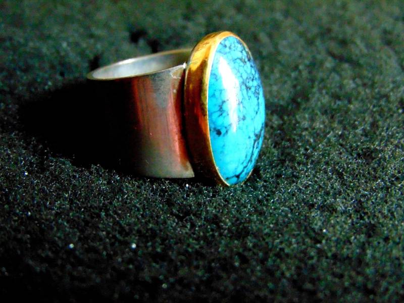 Sterling Silber 18K Gold Türkis Ring - Handwerker Statement Schmuck von ArchipelagosBreeze