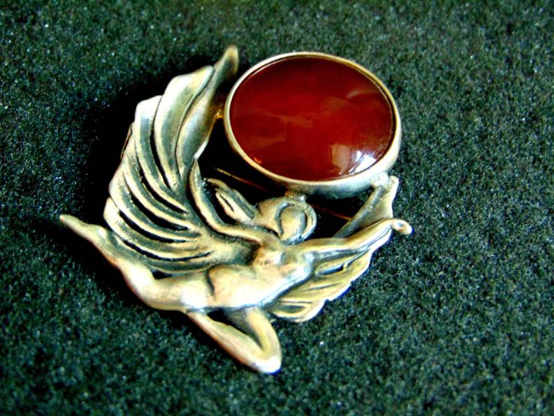 sterling Silber Brosche, Silber 925 Und Karneol Brosche, Boho Brosche Für Frauen, Antike Damen Brosche, Edelstein Brosche, Handwerker Schmuck von ArchipelagosBreeze