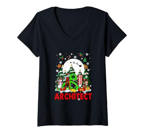 Damen Architect Job Tools Weihnachtsmann Schneemänner Rentier Weihnachtsbäume T-Shirt mit V-Ausschnitt Damen Architect Job Tools Weihnachtsmann Schneemänner Rentier Weihnachtsbäume T-Shirt mit V-Ausschnitt von Architect Christmas Costume