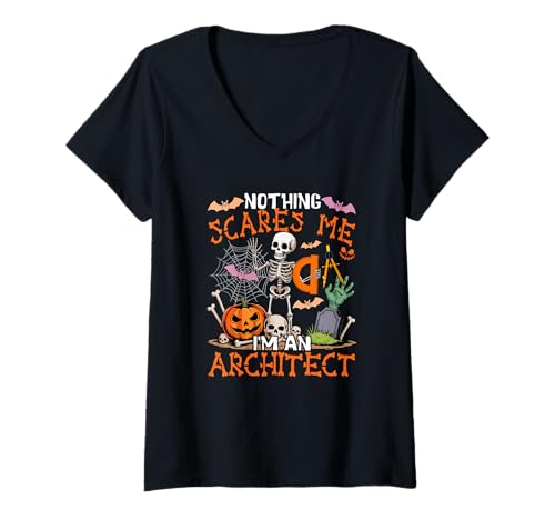 Damen Nothing Scares Proud I'm An Architect Halloween Skeleton T-Shirt mit V-Ausschnitt Damen Nothing Scares Proud I'm An Architect Halloween Skeleton T-Shirt mit V-Ausschnitt von Architect Halloween Costume