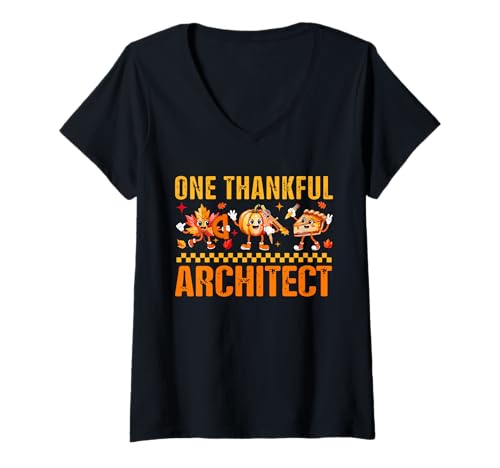 Damen One Thankful Architect Thanksgiving Herbstblätter Kürbiskuchen T-Shirt mit V-Ausschnitt Damen One Thankful Architect Thanksgiving Herbstblätter Kürbiskuchen T-Shirt mit V-Ausschnitt von Architect Thanksgiving Costume
