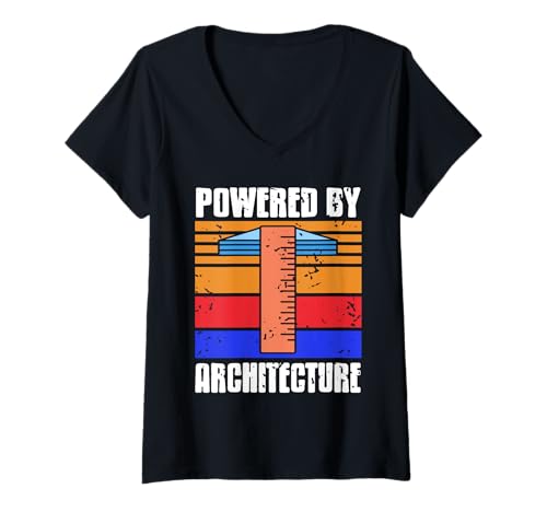 Damen Powered By Architecture Retro Vintage Designs Geschenk T-Shirt mit V-Ausschnitt von Architecture Designs Shirt Merch & Co.