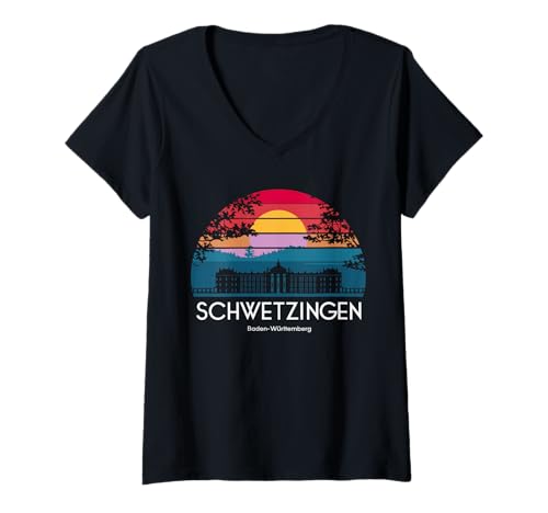 Damen Schwetzingen Baden-Württemberg Sonnenuntergang T-Shirt mit V-Ausschnitt von Architektur Schlossgarten Schwetzingen