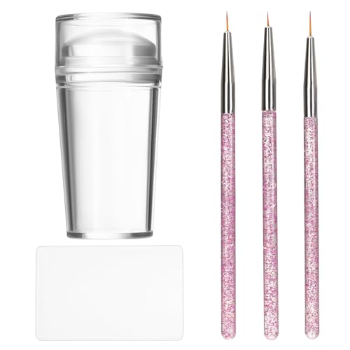 Nagelstempel Nail Stamp Klare Silikon French Nails Stempel French Nail Art Stamper Kit Nail Stamper Nagel Stempel mit Schaber Nagel Pinsel für Französische Maniküre Home DIY Nail 5 Stück von Arcjunys
