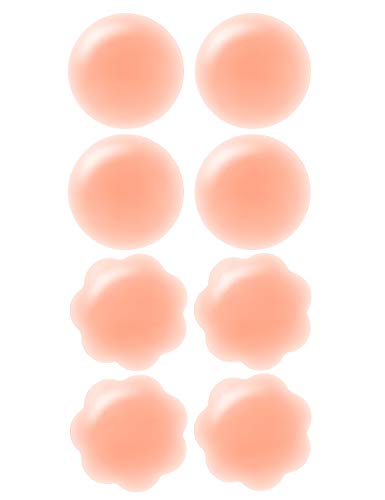Arctic Penguin Nippel Abdeckungen Wiederverwendbar Nipple Cover Silikon Hautfarben für Frauen Gel Nippelpads Sexy Selbstklebend Nippelabdeckung Bikini Brustwarzenabdeckung (Runde-2 + Blütenblatt-2) von Arctic Penguin