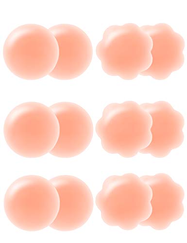 Arctic Penguin Nippel Abdeckungen Wiederverwendbar Nipple Cover Silikon Hautfarben für Frauen Gel Nippelpads Sexy Selbstklebend Nippelabdeckung Bikini Brustwarzenabdeckung (Runde-3 + Blütenblatt-3) von Arctic Penguin