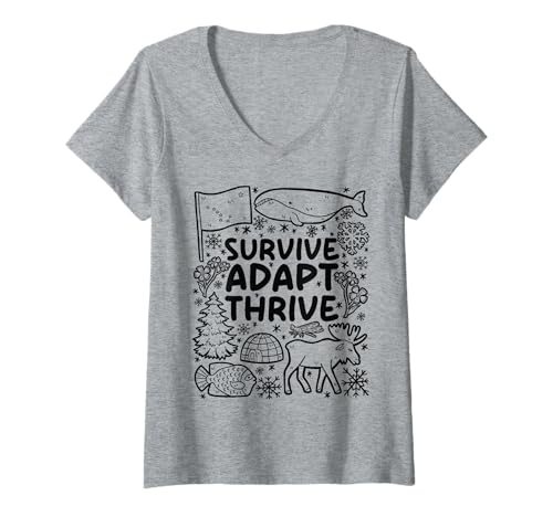 Damen Überleben. Anpassen. Gedeihen. - Alaska Wilderness T-Shirt mit V-Ausschnitt Damen Überleben. Anpassen. Gedeihen. - Alaska Wilderness T-Shirt mit V-Ausschnitt von Arctic Resilience Designs