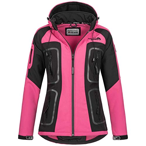 Arctic Seven Damen Softshell Funktions Outdoor Regen Jacke Sport Kapuze AS181 [AS-181-Rosa-Schwarz-Gr.3XL] von Arctic Seven