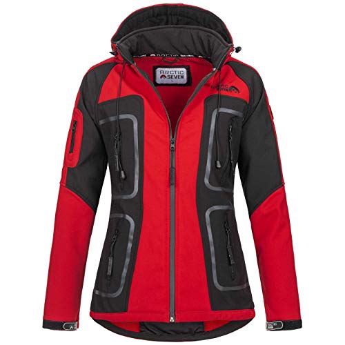 Arctic Seven Damen Softshell Funktions Outdoor Regen Jacke Sport Kapuze AS181 [AS-181-Rot-Schwarz-Gr.4XL] von Arctic Seven