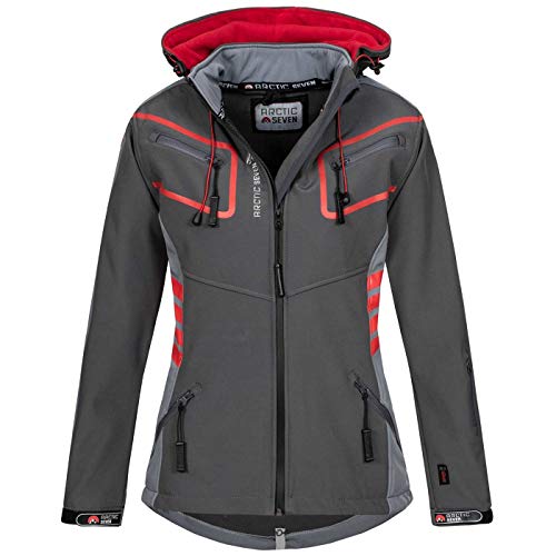 Arctic Seven Damen Softshell Funktions Outdoor Regen Jacke Sport Kapuze AS185 [AS-185-D.Grau-H.Grau-Gr.4XL] von Arctic Seven