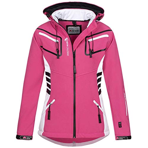 Arctic Seven Damen Softshell Funktions Outdoor Regen Jacke Sport Kapuze AS185 [AS-185-Rosa-Weiss-Gr.M] von Arctic Seven