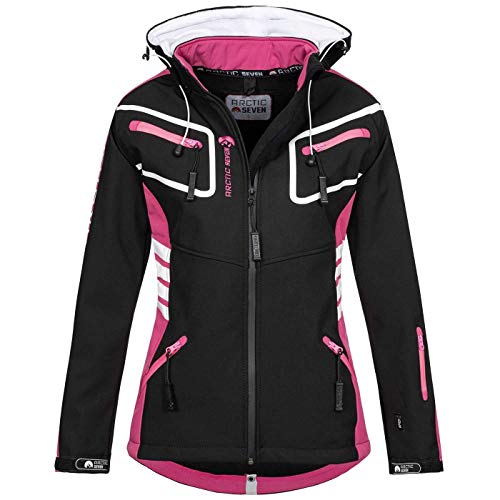 Arctic Seven Damen Softshell Funktions Outdoor Regen Jacke Sport Kapuze AS185 [AS-185-Schwarz-Rosa-Gr.S] von Arctic Seven