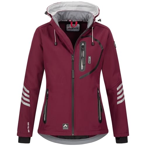 Arctic Seven Damen Softshell Funktions Outdoor Regen Jacke Sport Kapuze AS186 [AS-186-Bordeaux-Grau-Gr.3XL] von Arctic Seven