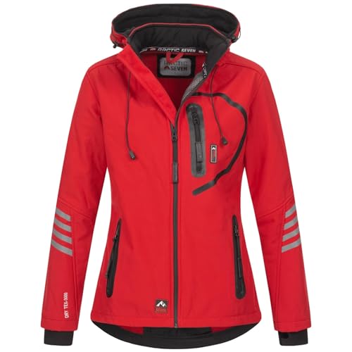 Arctic Seven Damen Softshell Funktions Outdoor Regen Jacke Sport Kapuze AS186 [AS-186-Rot-Schwarz-Gr.M] von Arctic Seven