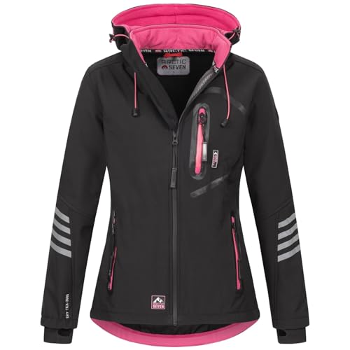 Arctic Seven Damen Softshell Funktions Outdoor Regen Jacke Sport Kapuze AS186 [AS-186-Schwarz-Pink-Gr.3XL] von Arctic Seven